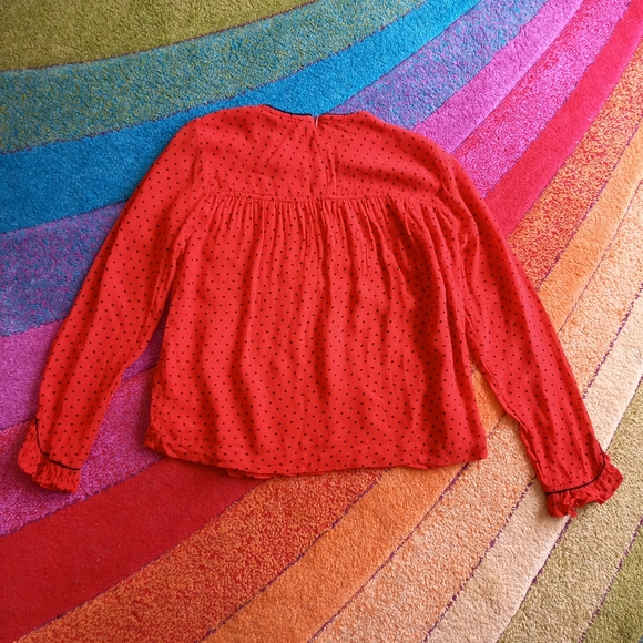 Ganni red black polkadot lined top UK 8 - Picture 6 of 7